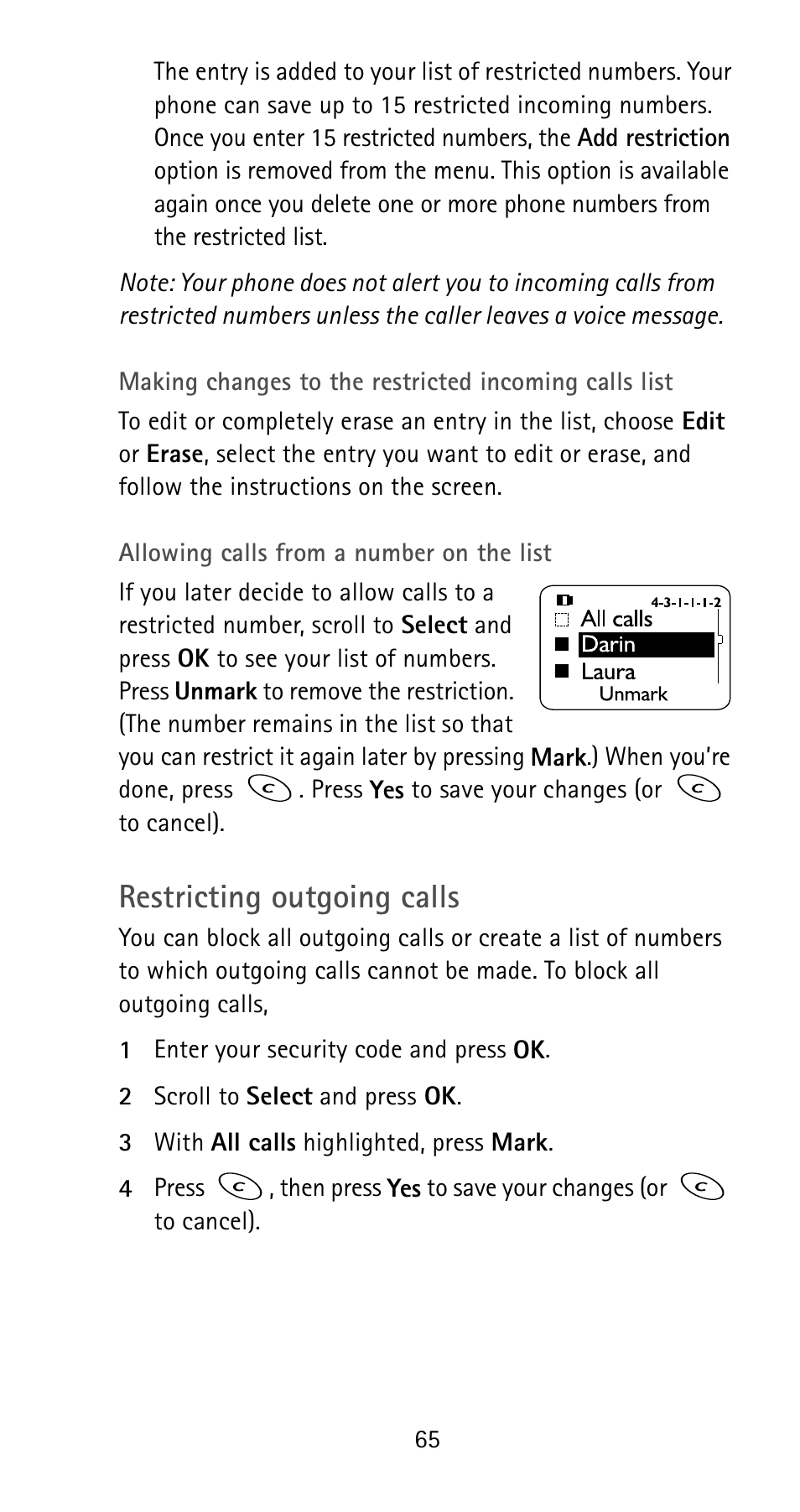 Restricting outgoing calls | Nokia 5185i User Manual | Page 72 / 97