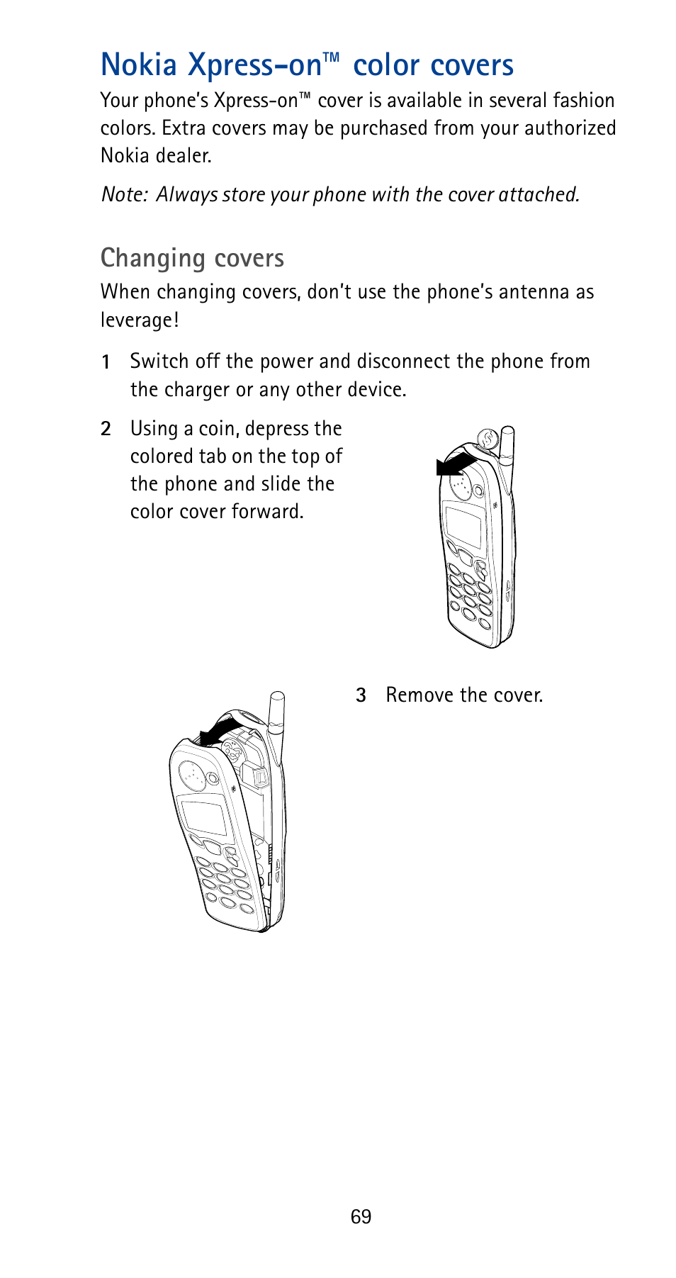 Nokia xpress-on™ color covers, Changing covers | Nokia 5185i User Manual | Page 76 / 97