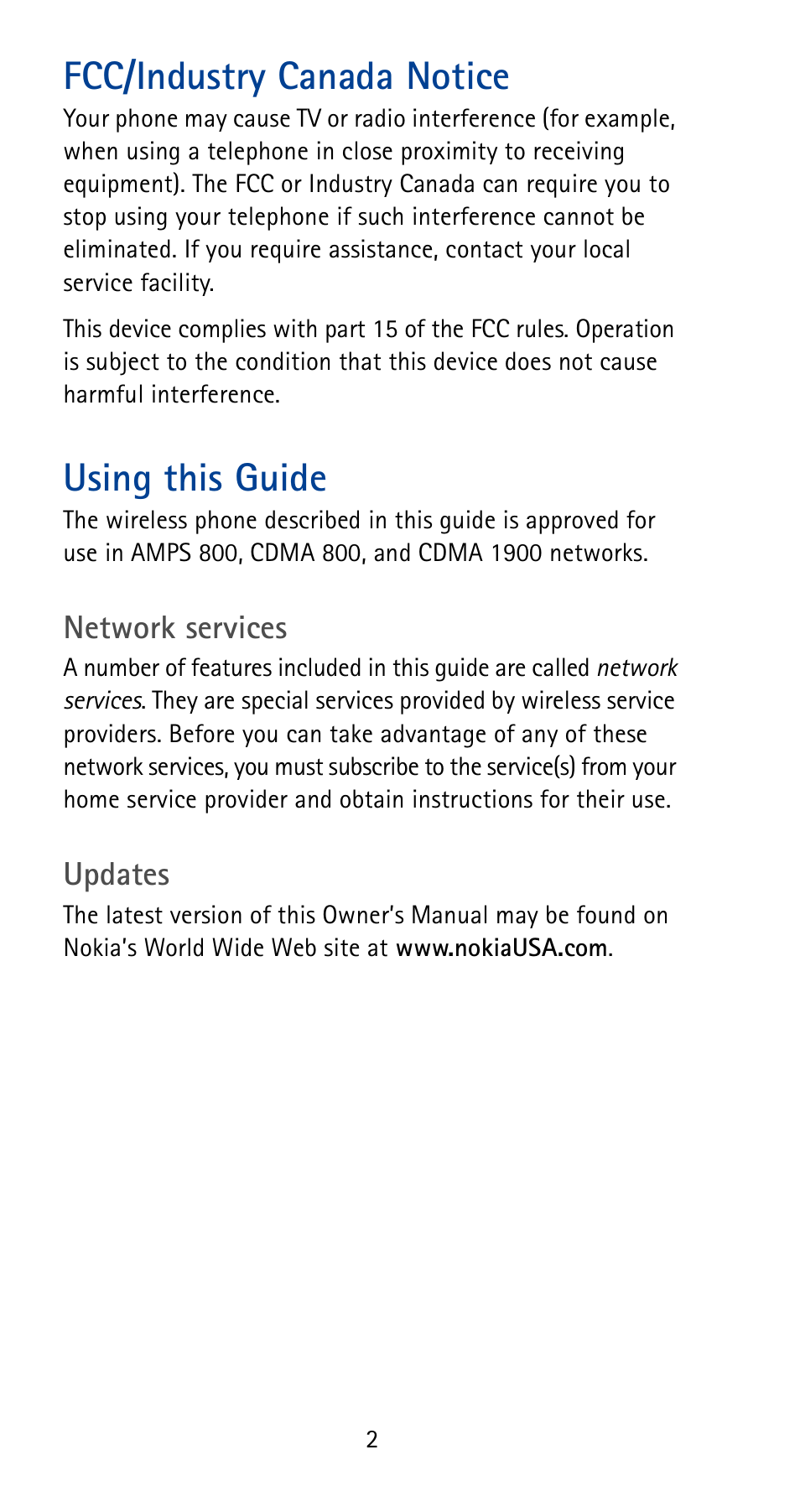 Fcc/industry canada notice, Using this guide, Fcc/industry canada notice using this guide | Nokia 5185i User Manual | Page 9 / 97