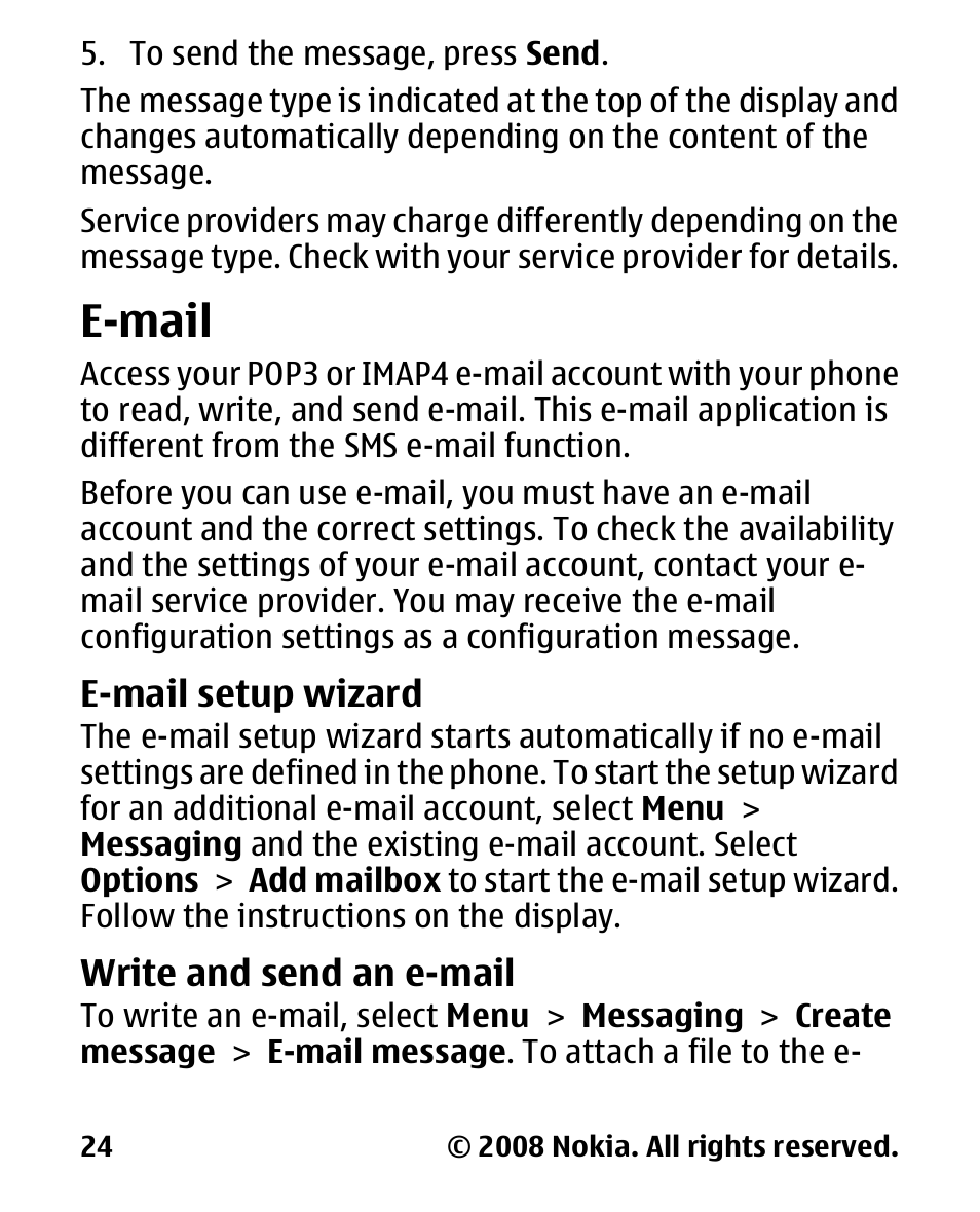 E-mail, E-mail setup wizard, Write and send an e-mail | Write and send an, Mail | Nokia 1680 User Manual | Page 25 / 62