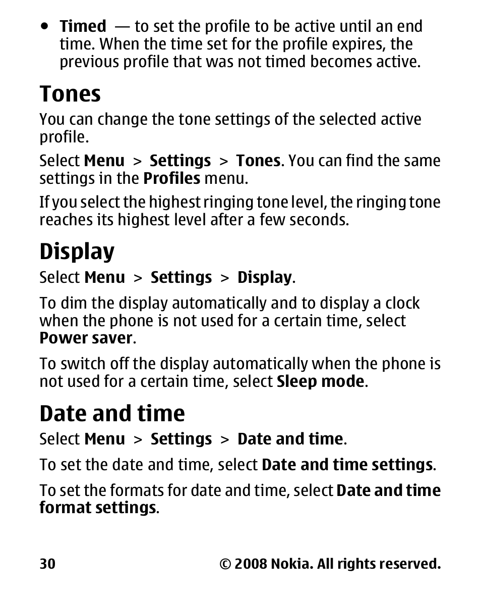 Tones, Display, Date and time | Nokia 1680 User Manual | Page 31 / 62