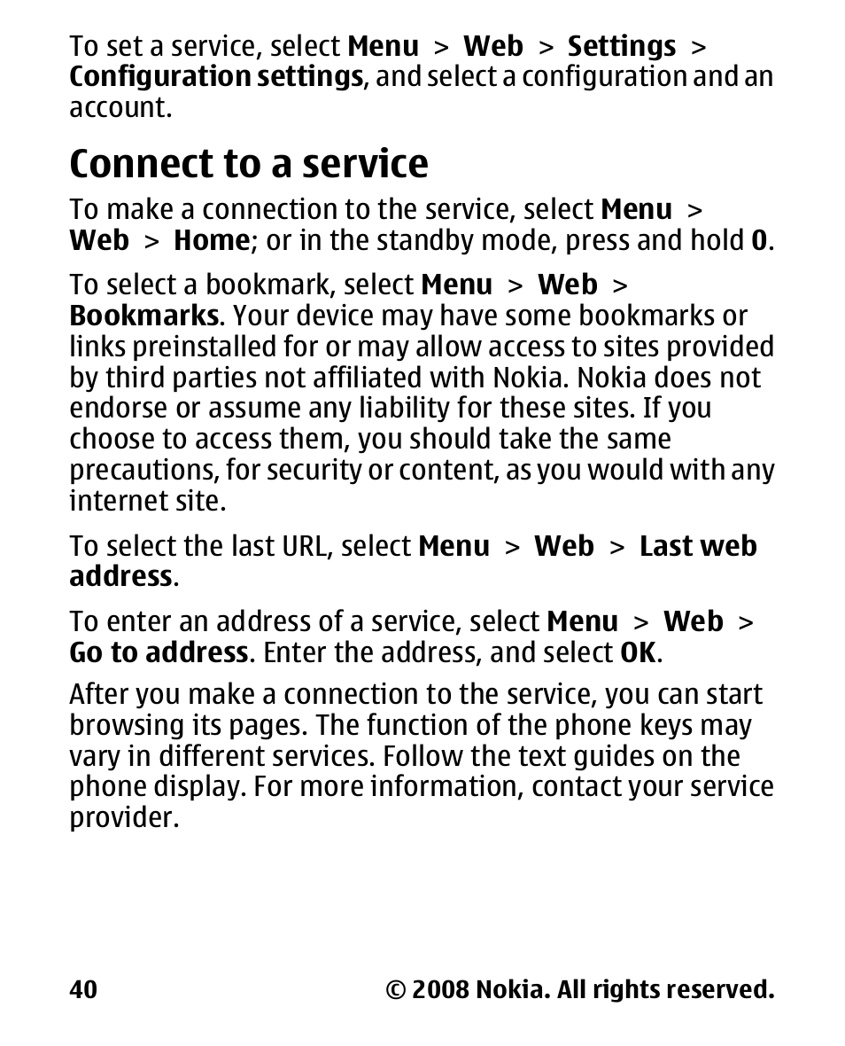 Connect to a service | Nokia 1680 User Manual | Page 41 / 62