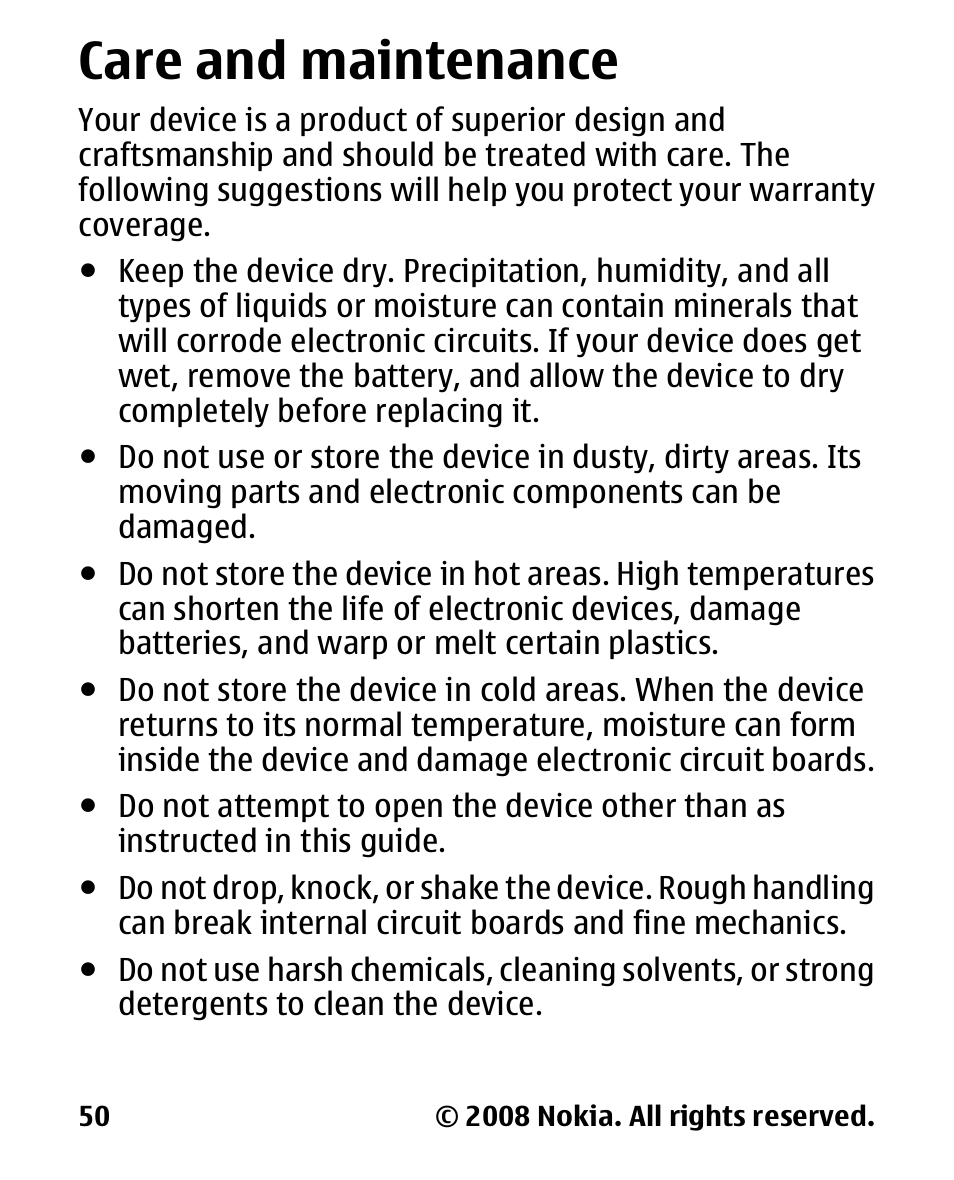 Care and maintenance, Care and, Maintenance | Nokia 1680 User Manual | Page 51 / 62