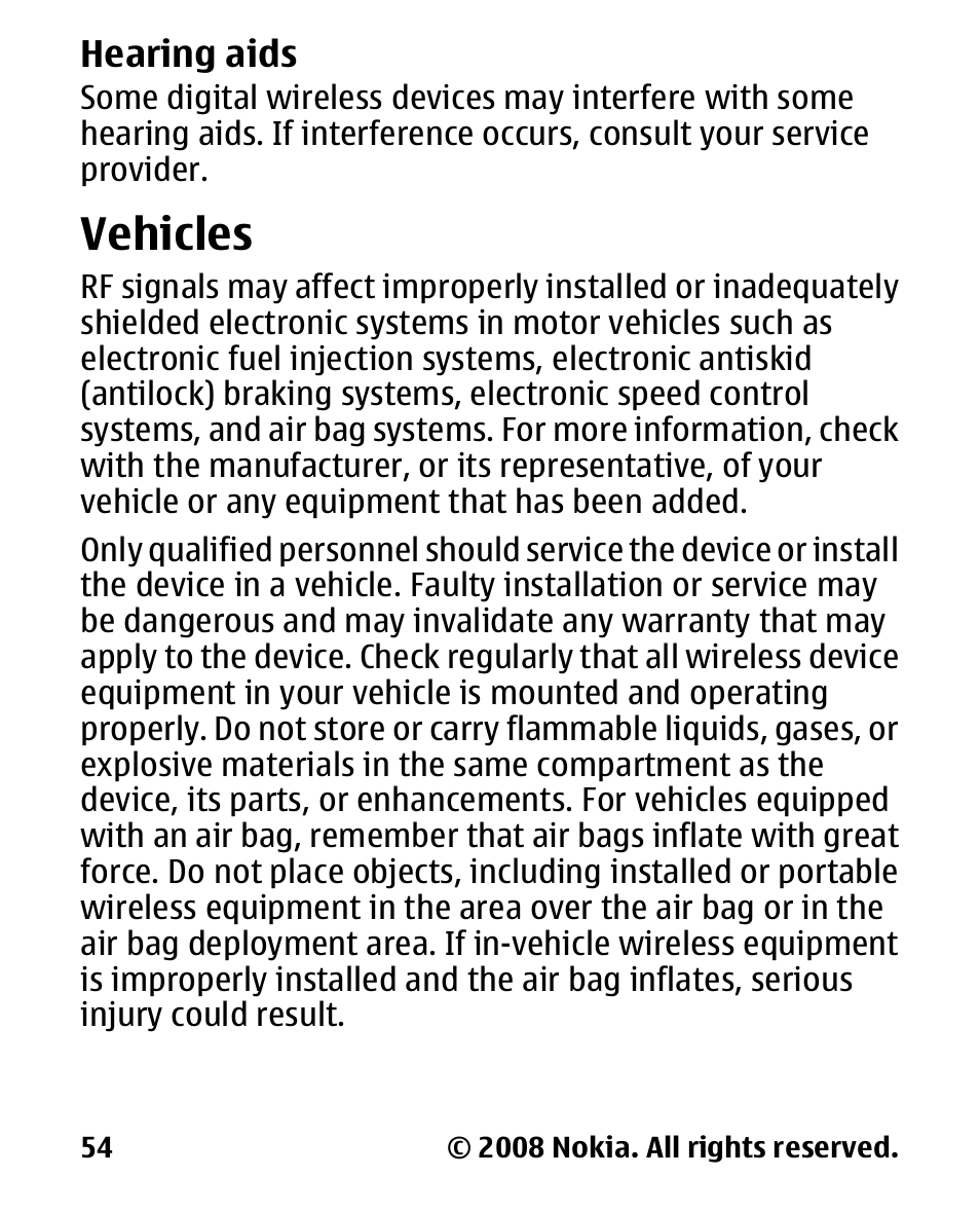 Hearing aids, Vehicles | Nokia 1680 User Manual | Page 55 / 62