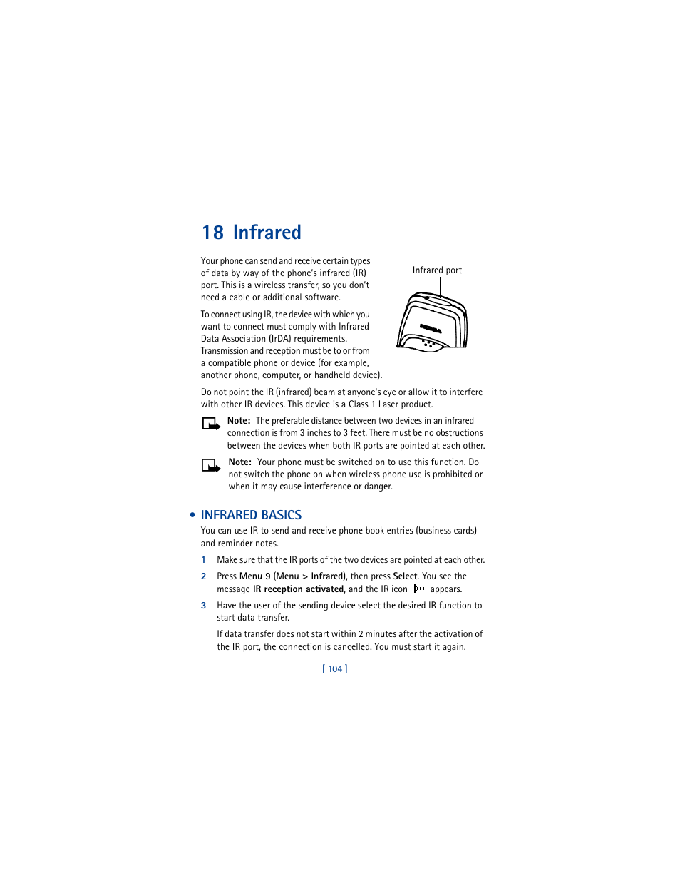 18 infrared, Infrared basics | Nokia 3361 User Manual | Page 113 / 174