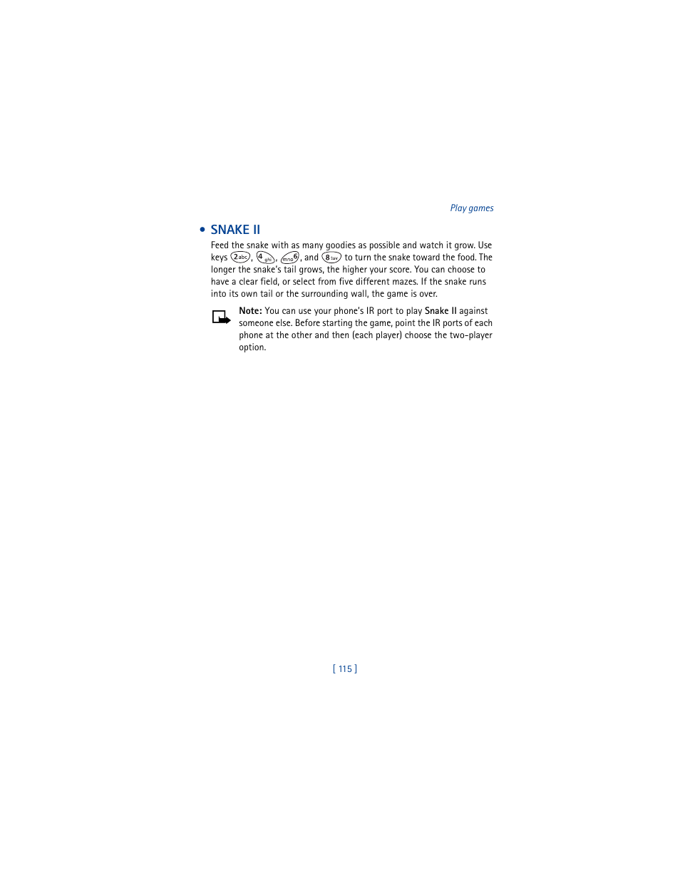 Snake ii | Nokia 3361 User Manual | Page 124 / 174