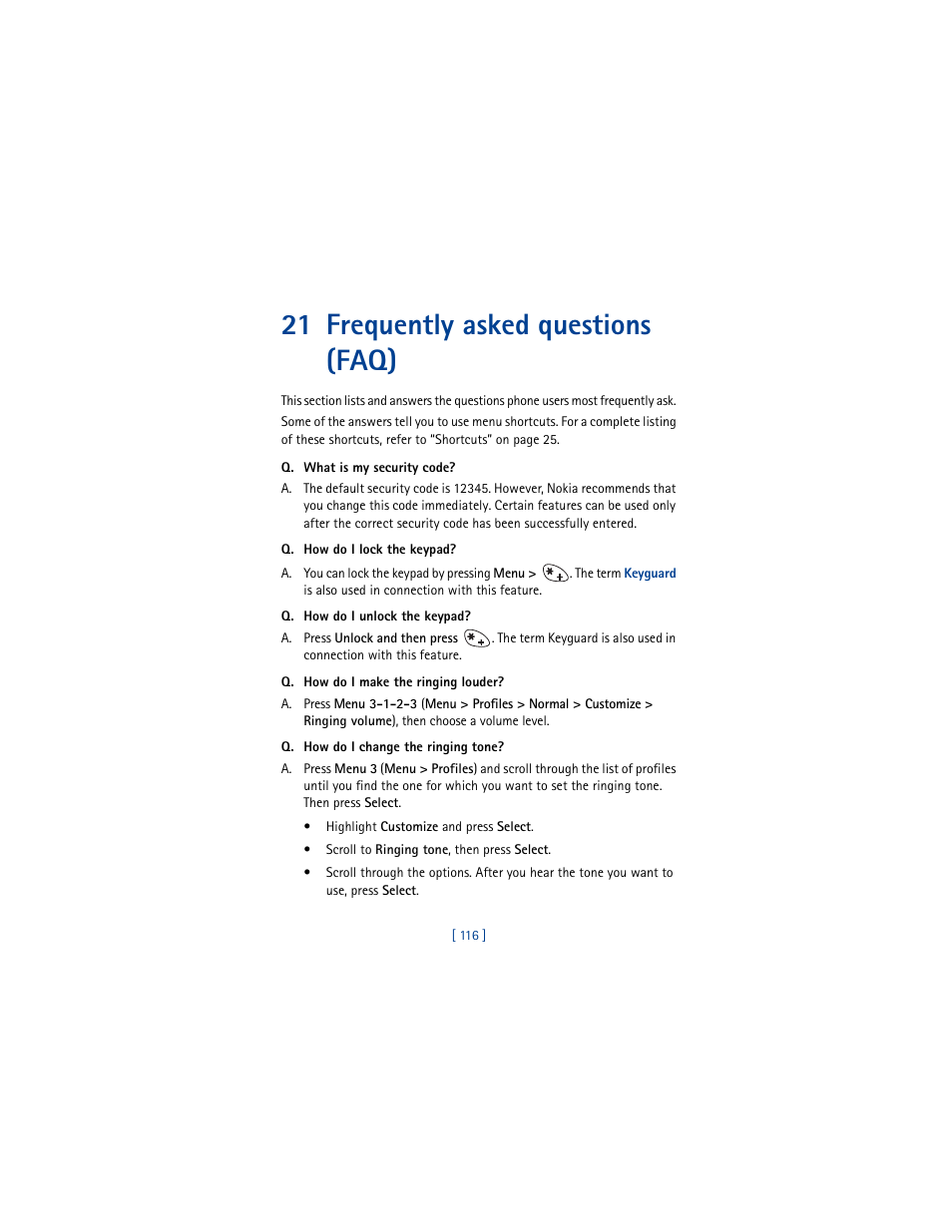 21 frequently asked questions (faq) | Nokia 3361 User Manual | Page 125 / 174