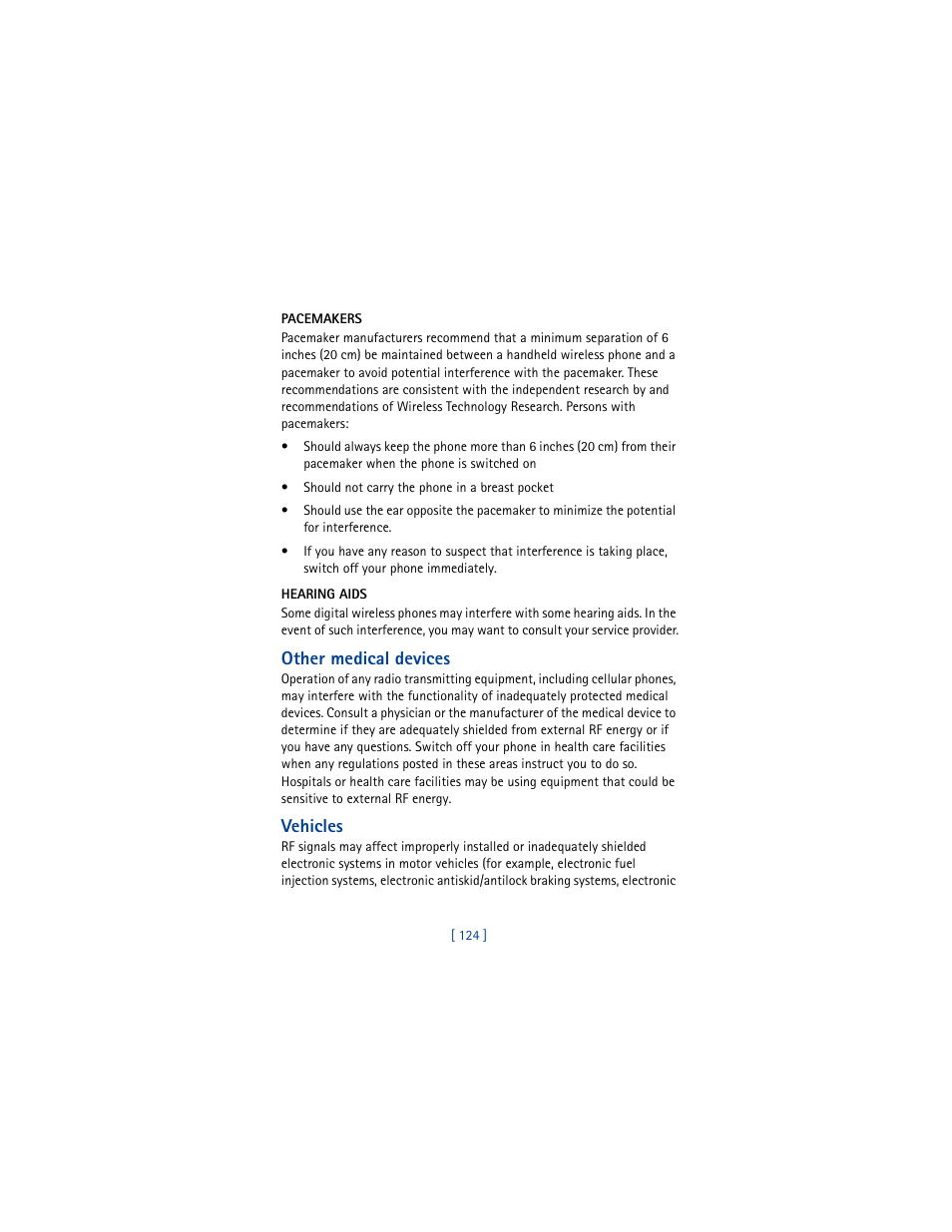Pacemakers, Hearing aids, Other medical devices | Vehicles | Nokia 3361 User Manual | Page 133 / 174