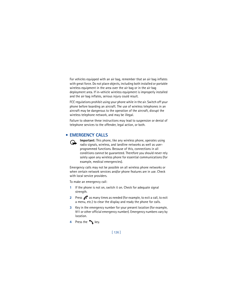 Emergency calls, 4 press the key | Nokia 3361 User Manual | Page 135 / 174