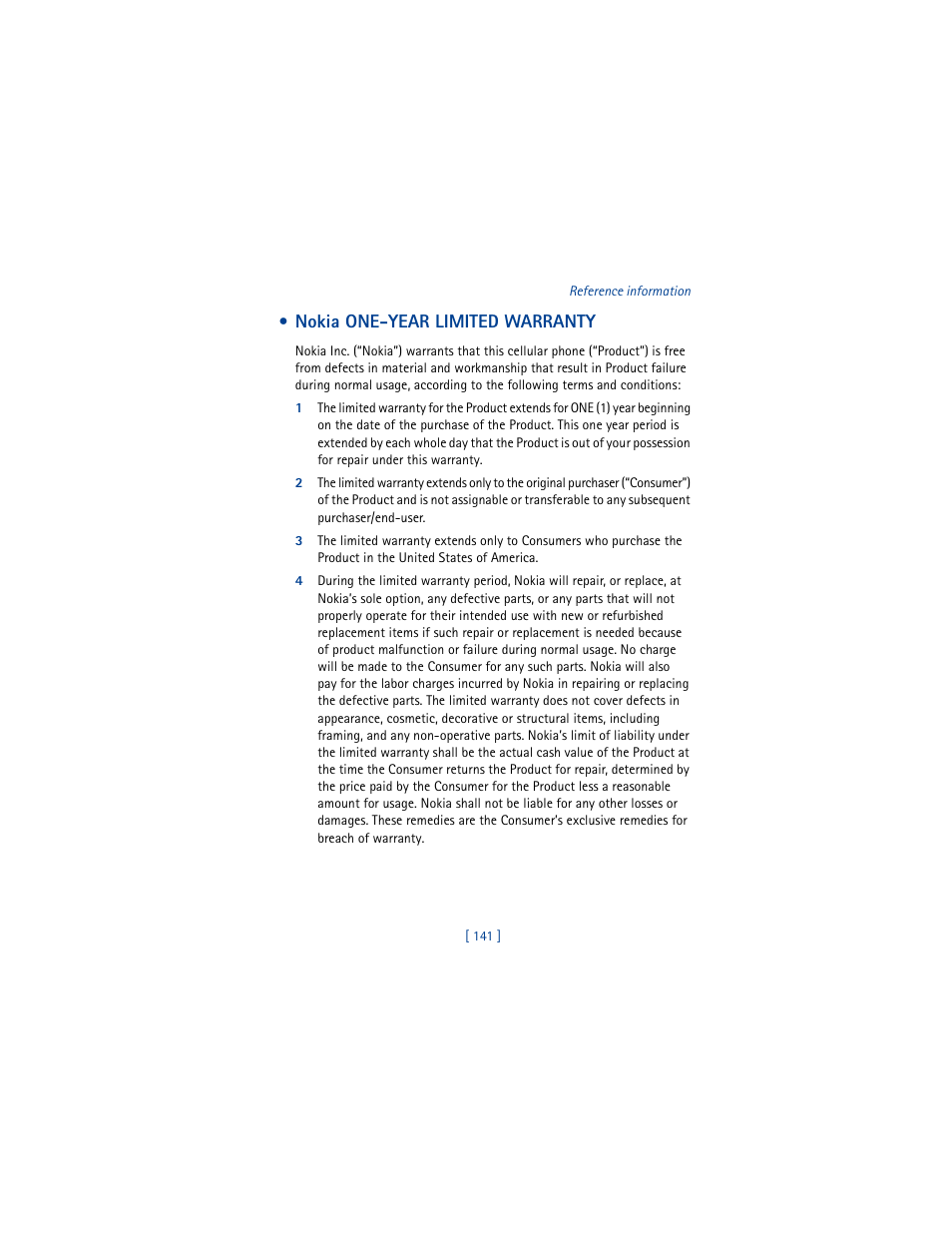 Nokia one-year limited warranty, Warranty information | Nokia 3361 User Manual | Page 150 / 174