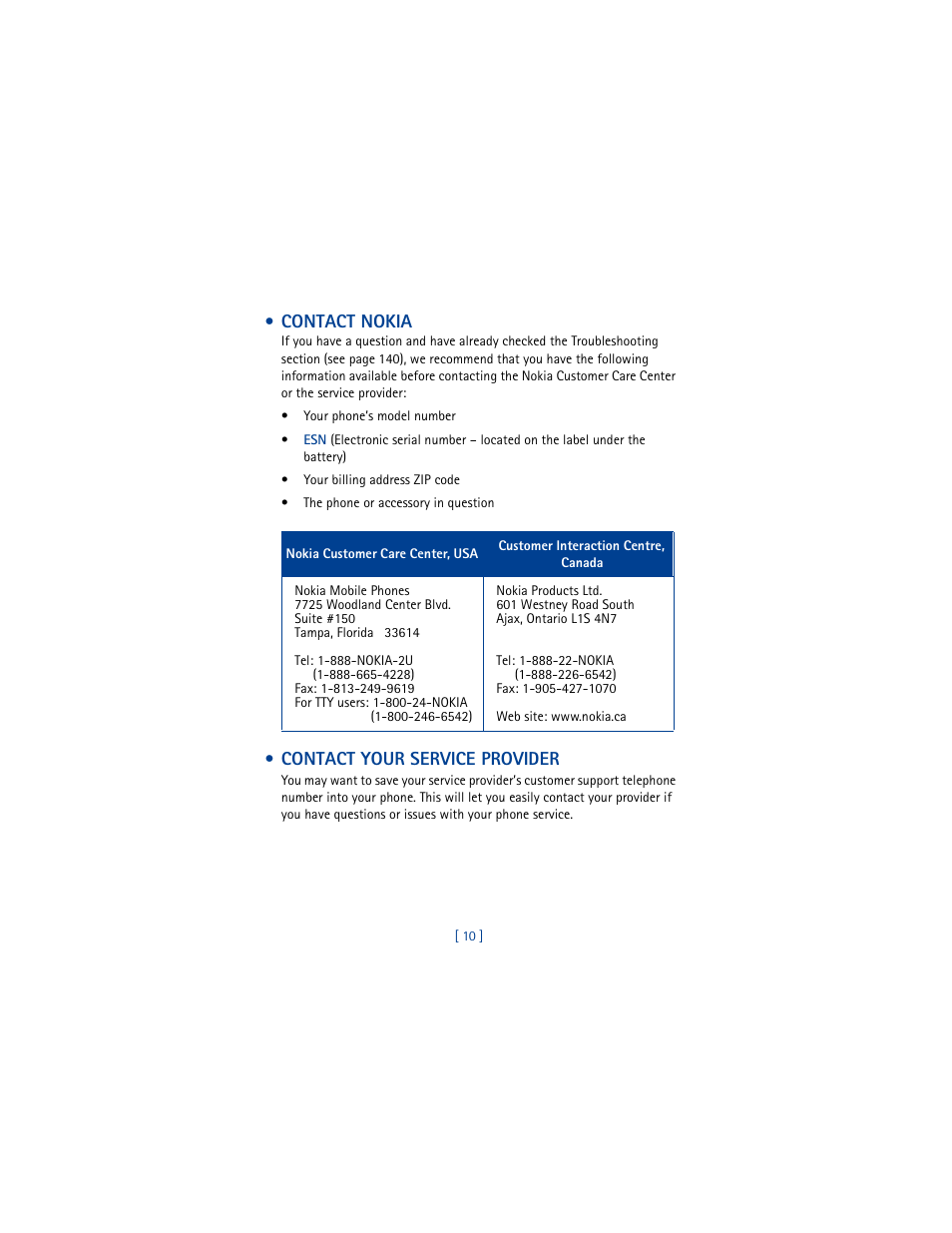 Contact nokia, Contact your service provider, Contact nokia contact your service provider | Nokia 3361 User Manual | Page 19 / 174