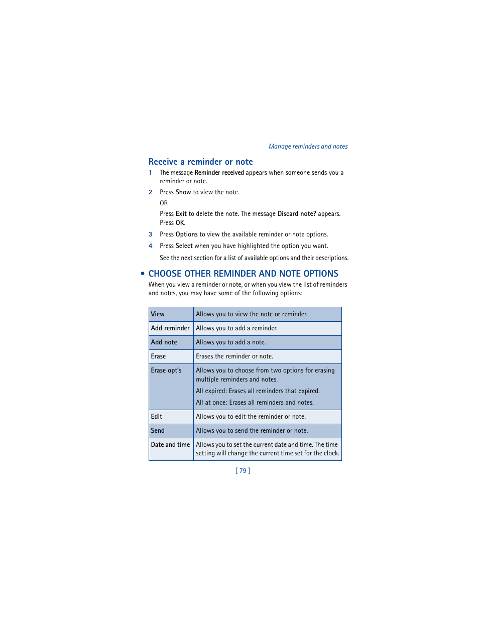 Receive a reminder or note, 2 press show to view the note, Choose other reminder and note options | Nokia 3361 User Manual | Page 88 / 174