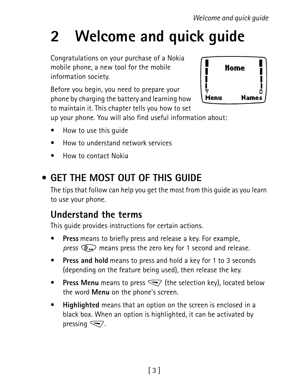 2 welcome and quick guide, Get the most out of this guide, 2welcome and quick guide | Understand the terms | Nokia 1260 User Manual | Page 10 / 129