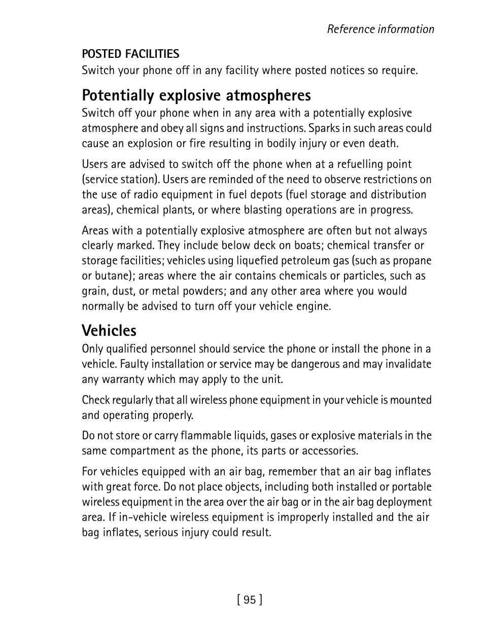 Potentially explosive atmospheres, Vehicles | Nokia 1260 User Manual | Page 102 / 129