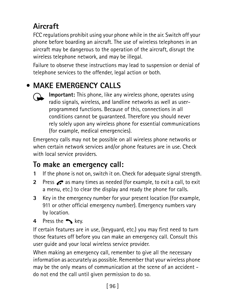 Make emergency calls, Aircraft | Nokia 1260 User Manual | Page 103 / 129