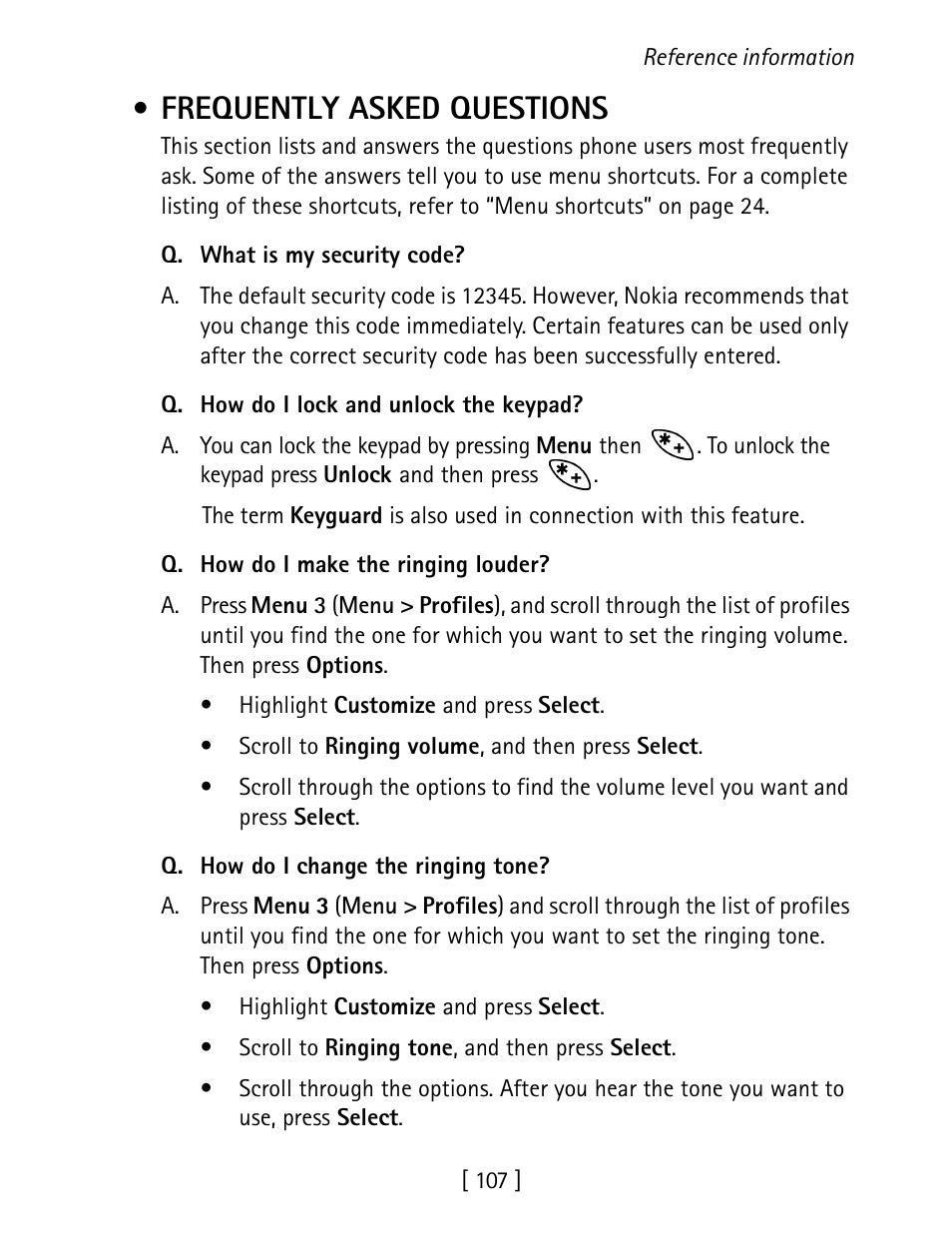 Frequently asked questions | Nokia 1260 User Manual | Page 114 / 129