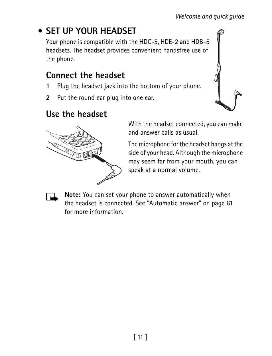 Set up your headset, Connect the headset, Use the headset | Nokia 1260 User Manual | Page 18 / 129