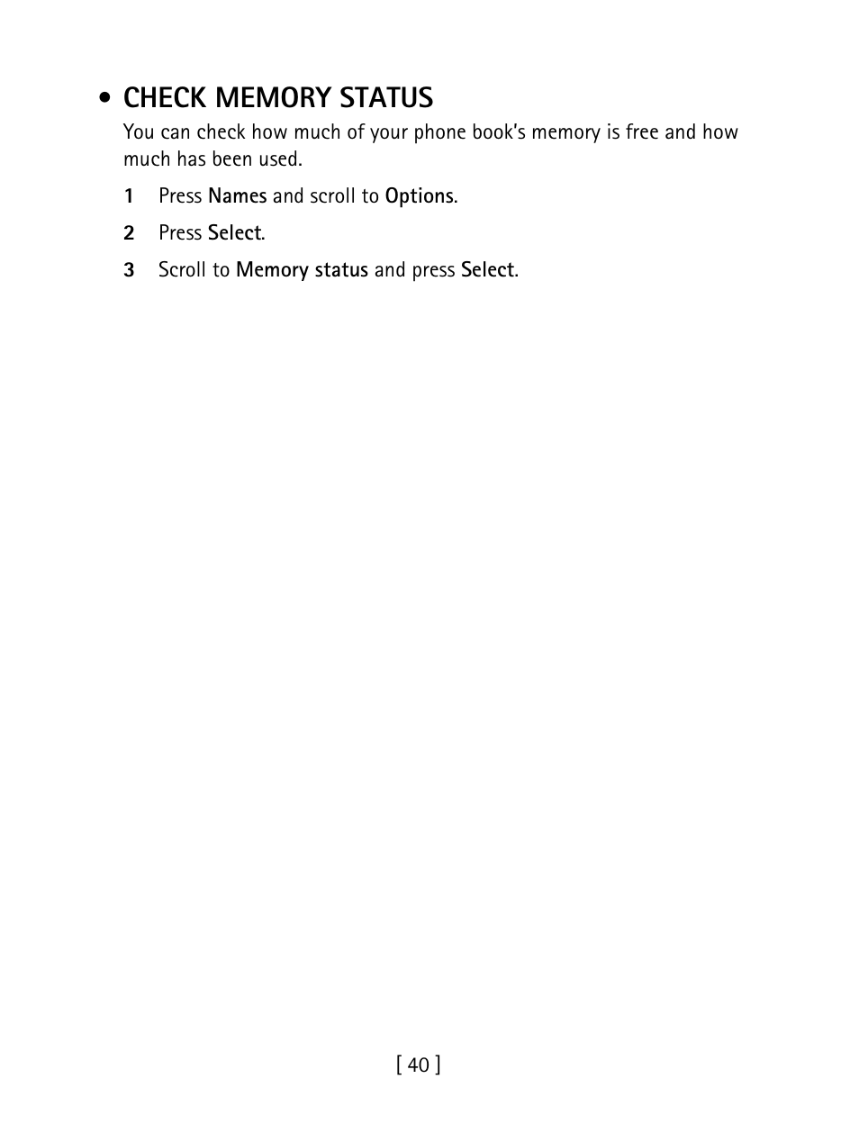 Check memory status | Nokia 1260 User Manual | Page 47 / 129