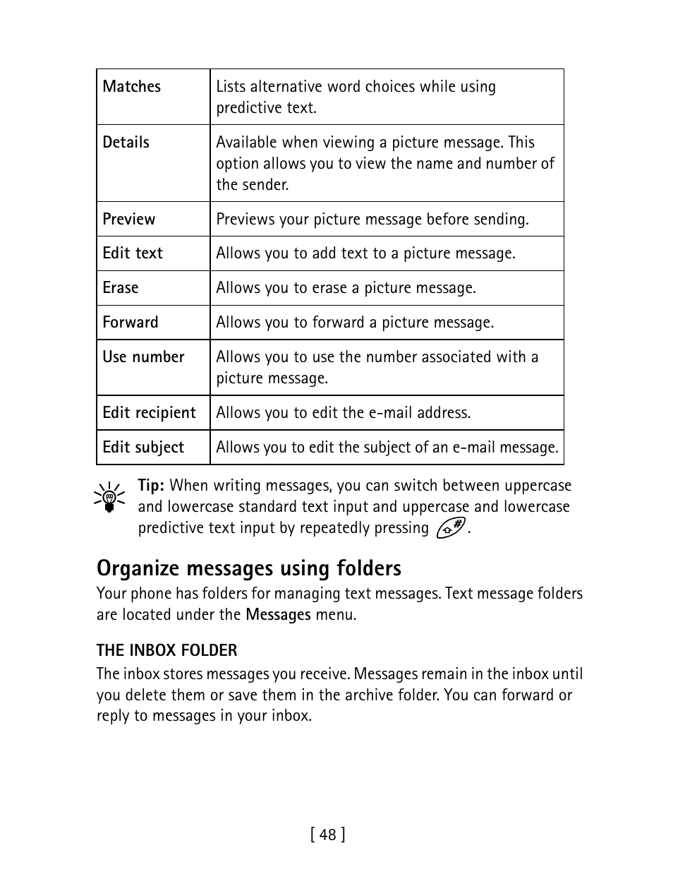 Organize messages using folders | Nokia 1260 User Manual | Page 55 / 129