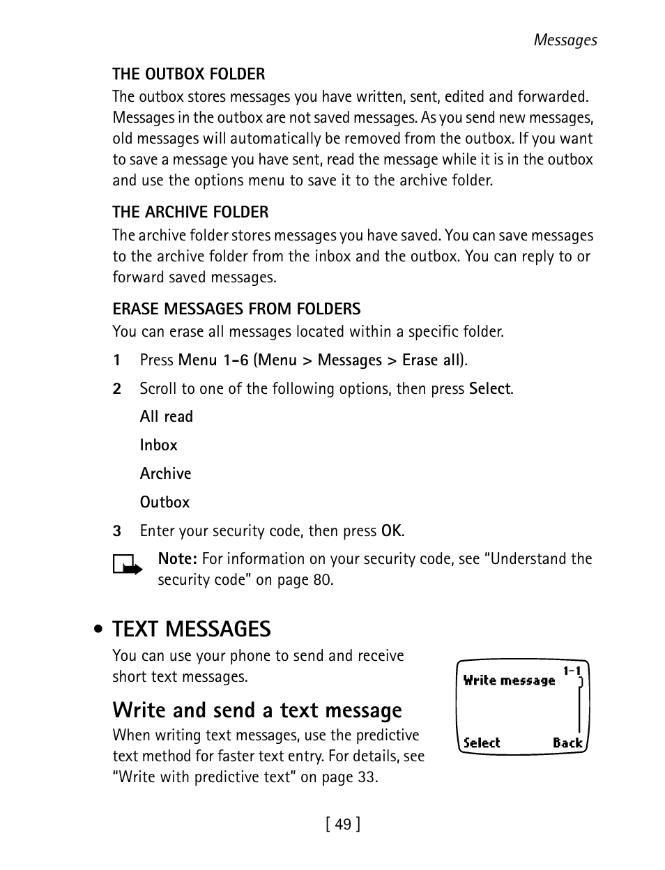 Text messages, Write and send a text message | Nokia 1260 User Manual | Page 56 / 129