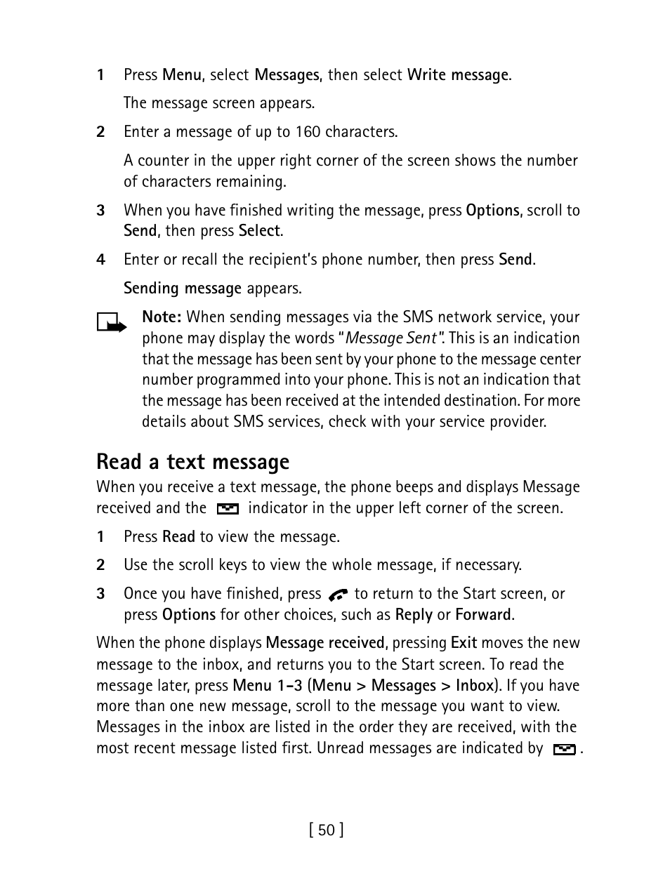 Read a text message | Nokia 1260 User Manual | Page 57 / 129