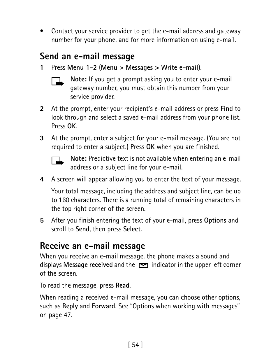 Send an e-mail message, Receive an e-mail message | Nokia 1260 User Manual | Page 61 / 129