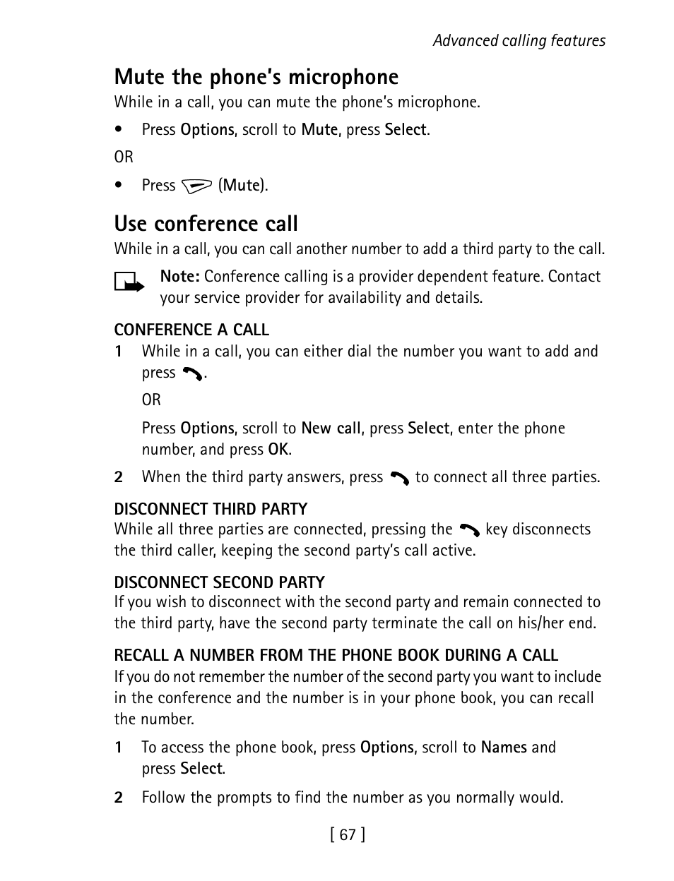 Mute the phone’s microphone, Use conference call | Nokia 1260 User Manual | Page 74 / 129