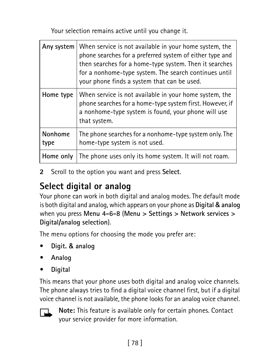 Select digital or analog | Nokia 1260 User Manual | Page 85 / 129