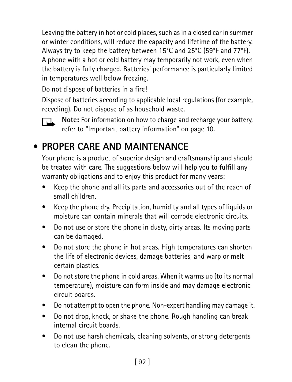 Proper care and maintenance | Nokia 1260 User Manual | Page 99 / 129