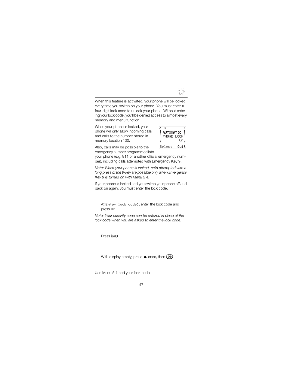 Menu 5 1, automatic phone lock | Nokia 2180 User Manual | Page 52 / 77
