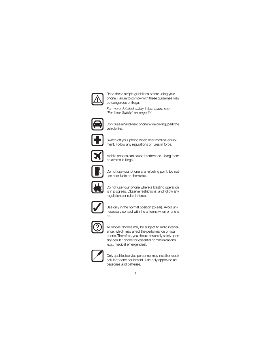 Safety at a glance | Nokia 2180 User Manual | Page 6 / 77