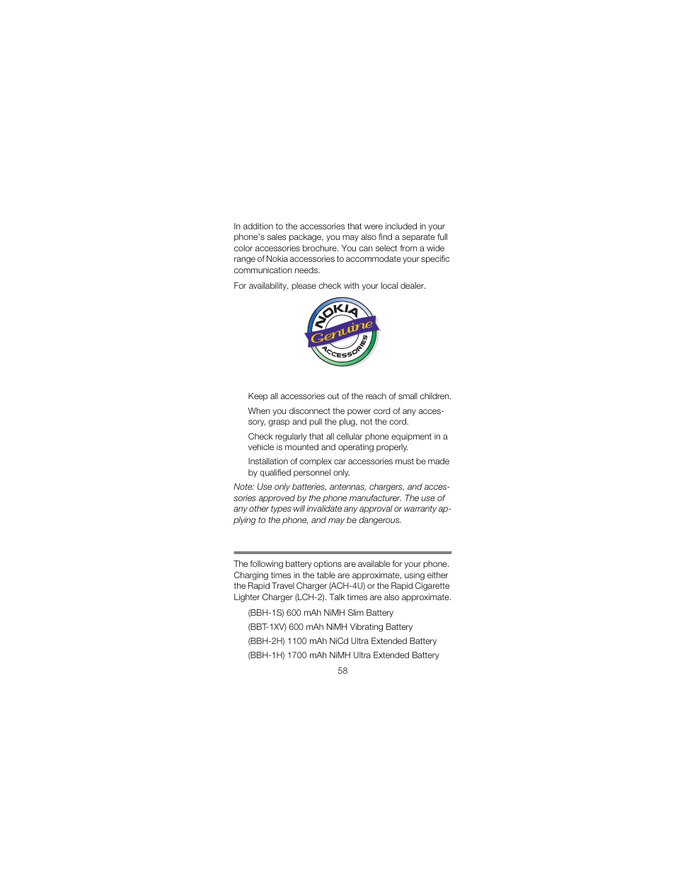 Accessories, Batteries | Nokia 2180 User Manual | Page 63 / 77