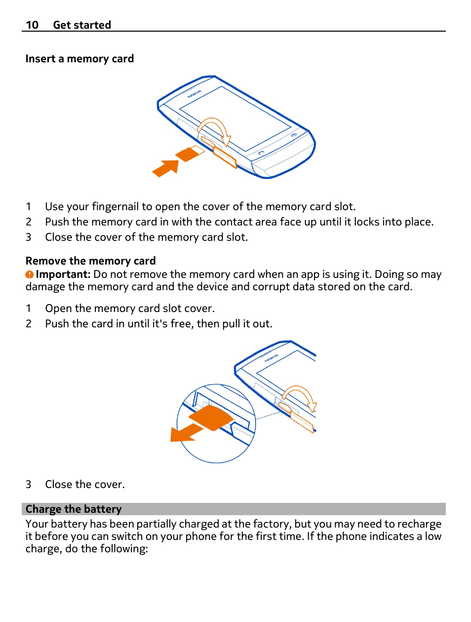 Charge the battery | Nokia 305 User Manual | Page 10 / 52