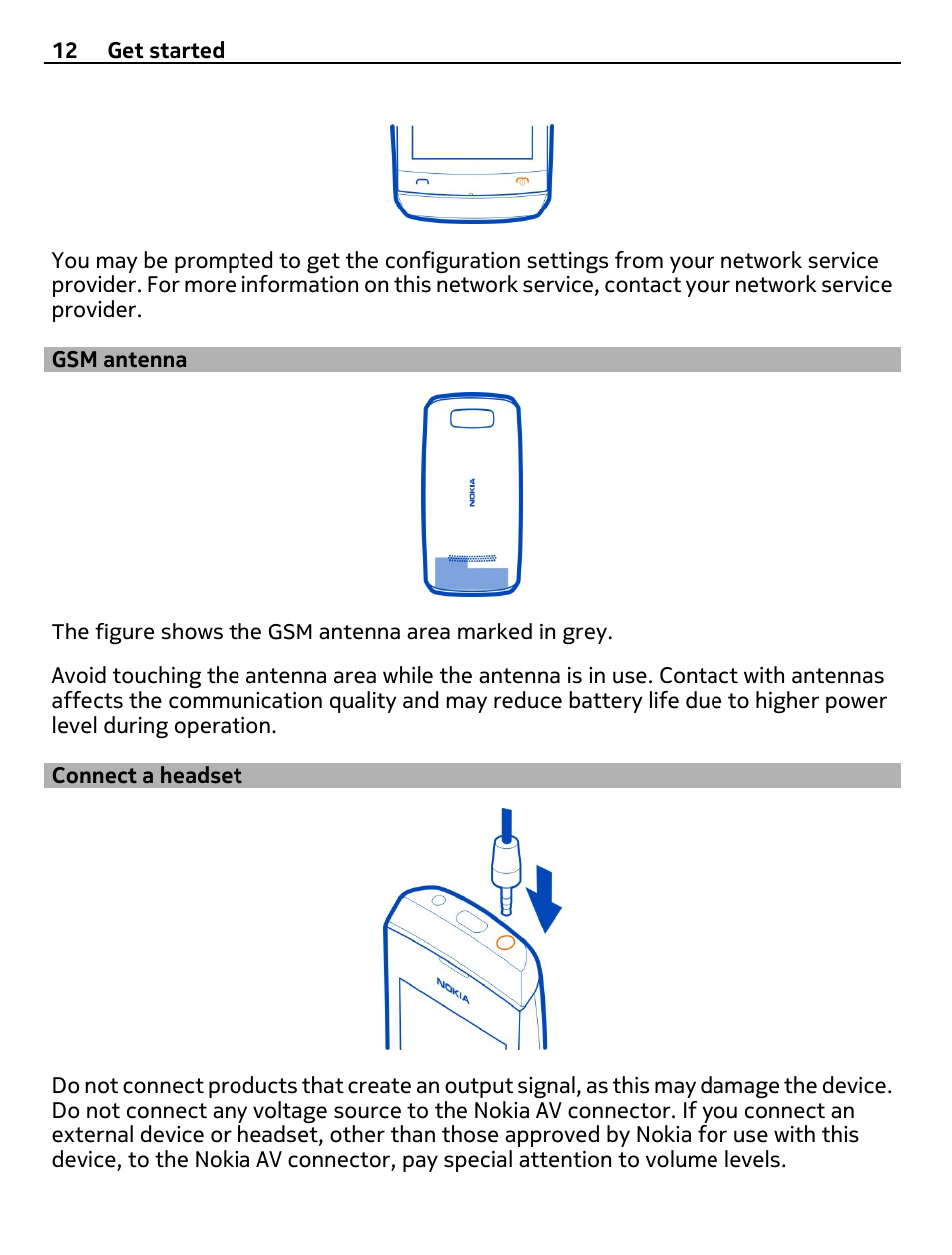 Gsm antenna, Connect a headset | Nokia 305 User Manual | Page 12 / 52