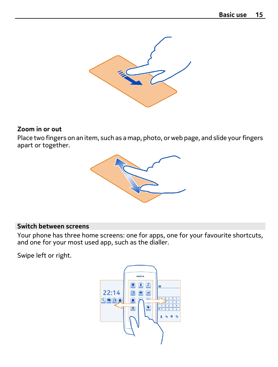 Switch between screens | Nokia 305 User Manual | Page 15 / 52