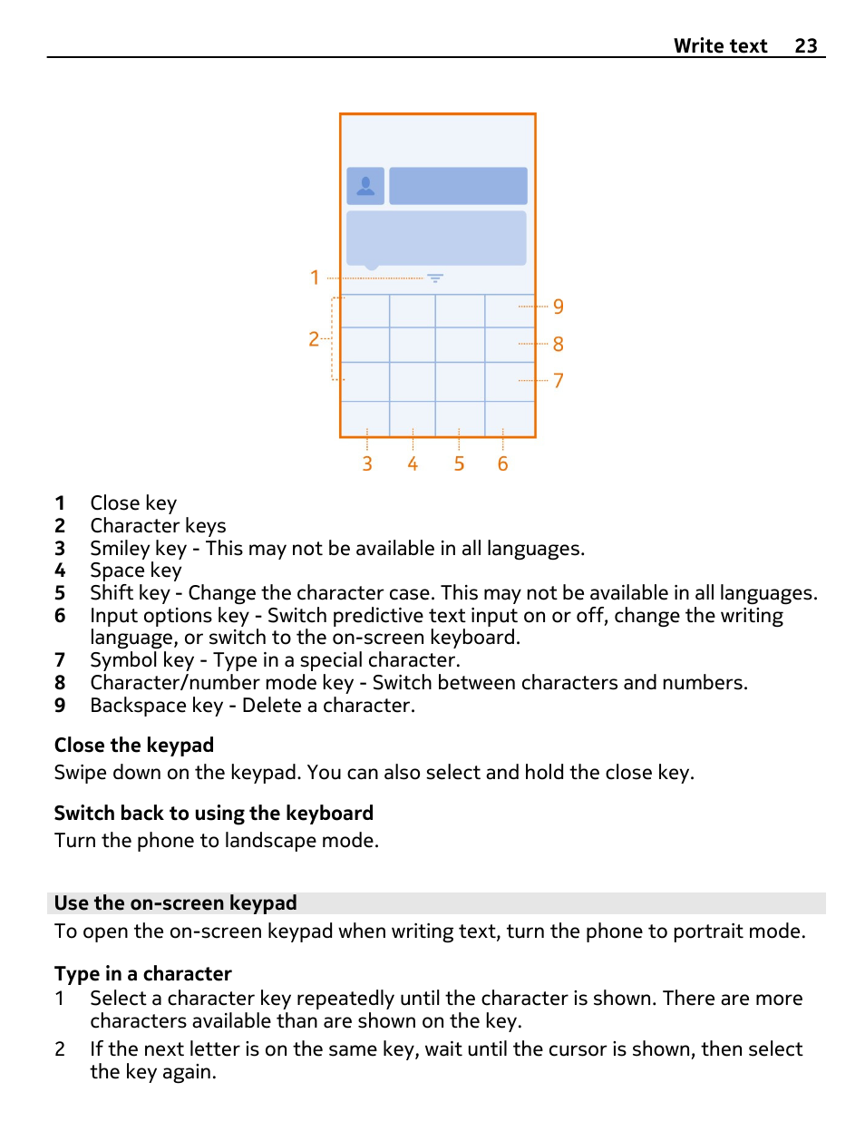 Use the on-screen keypad | Nokia 305 User Manual | Page 23 / 52
