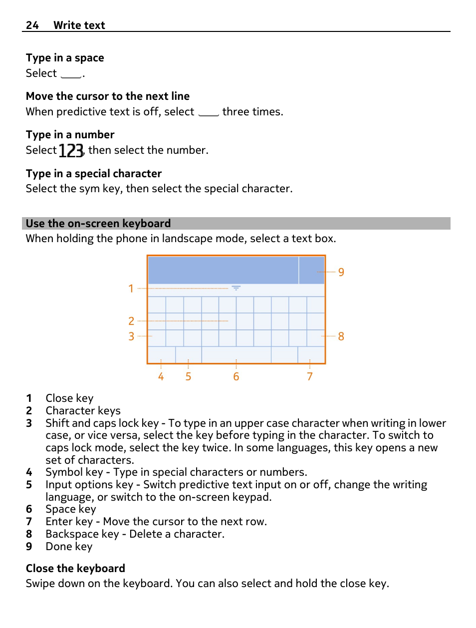 Use the on-screen keyboard | Nokia 305 User Manual | Page 24 / 52