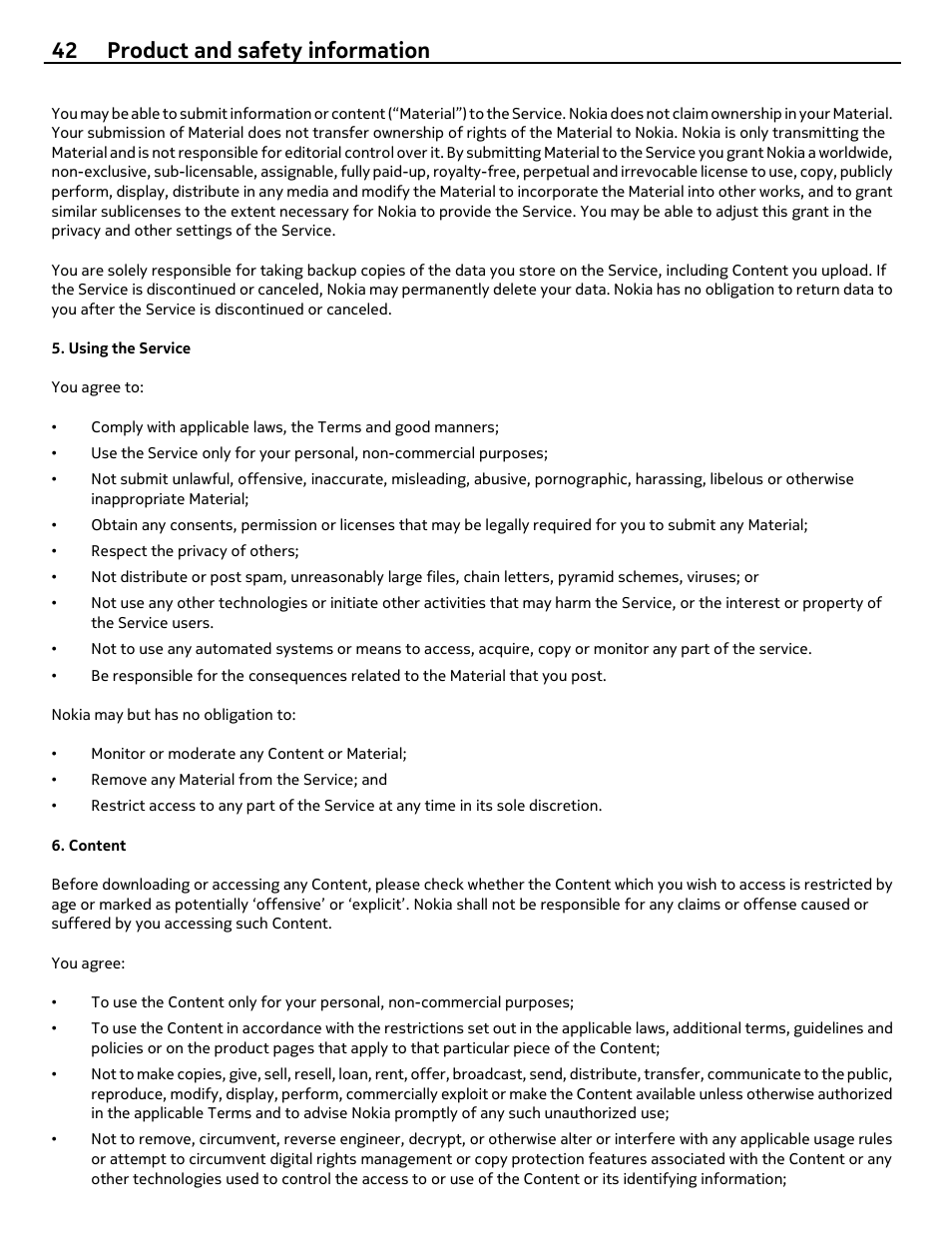 42 product and safety information | Nokia 305 User Manual | Page 42 / 52
