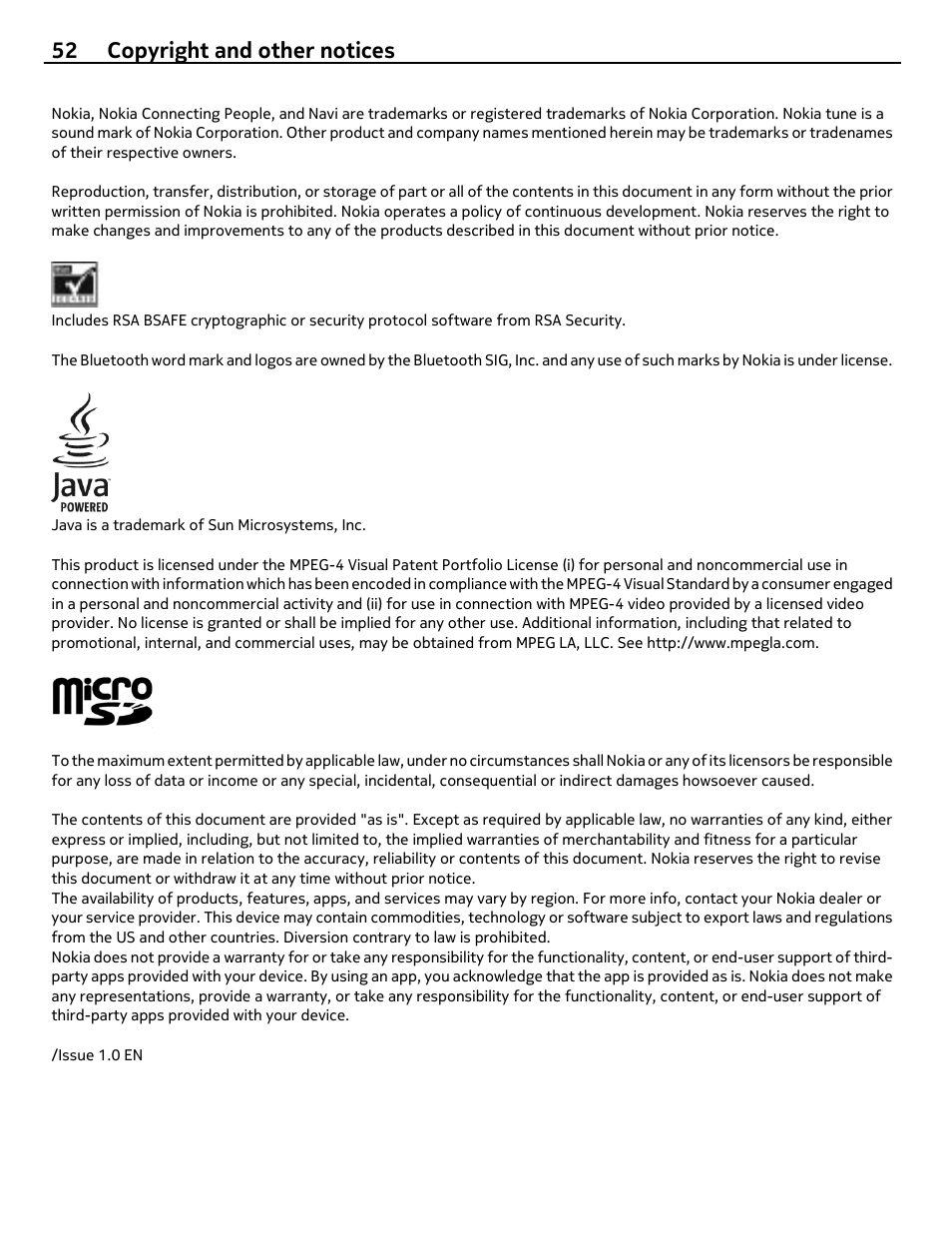 52 copyright and other notices | Nokia 305 User Manual | Page 52 / 52