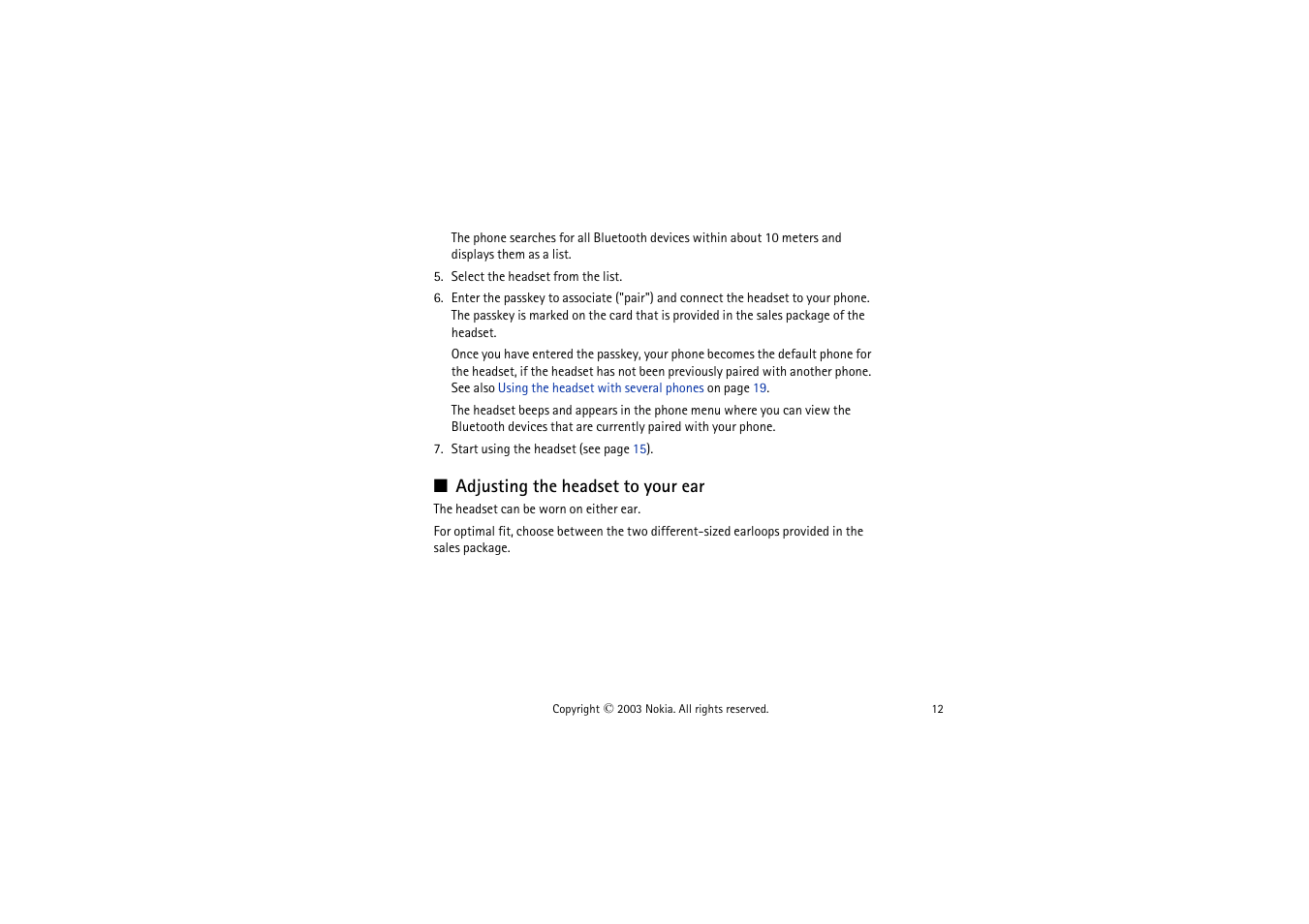 Adjusting the headset to your ear | Nokia HDW 2 User Manual | Page 12 / 23