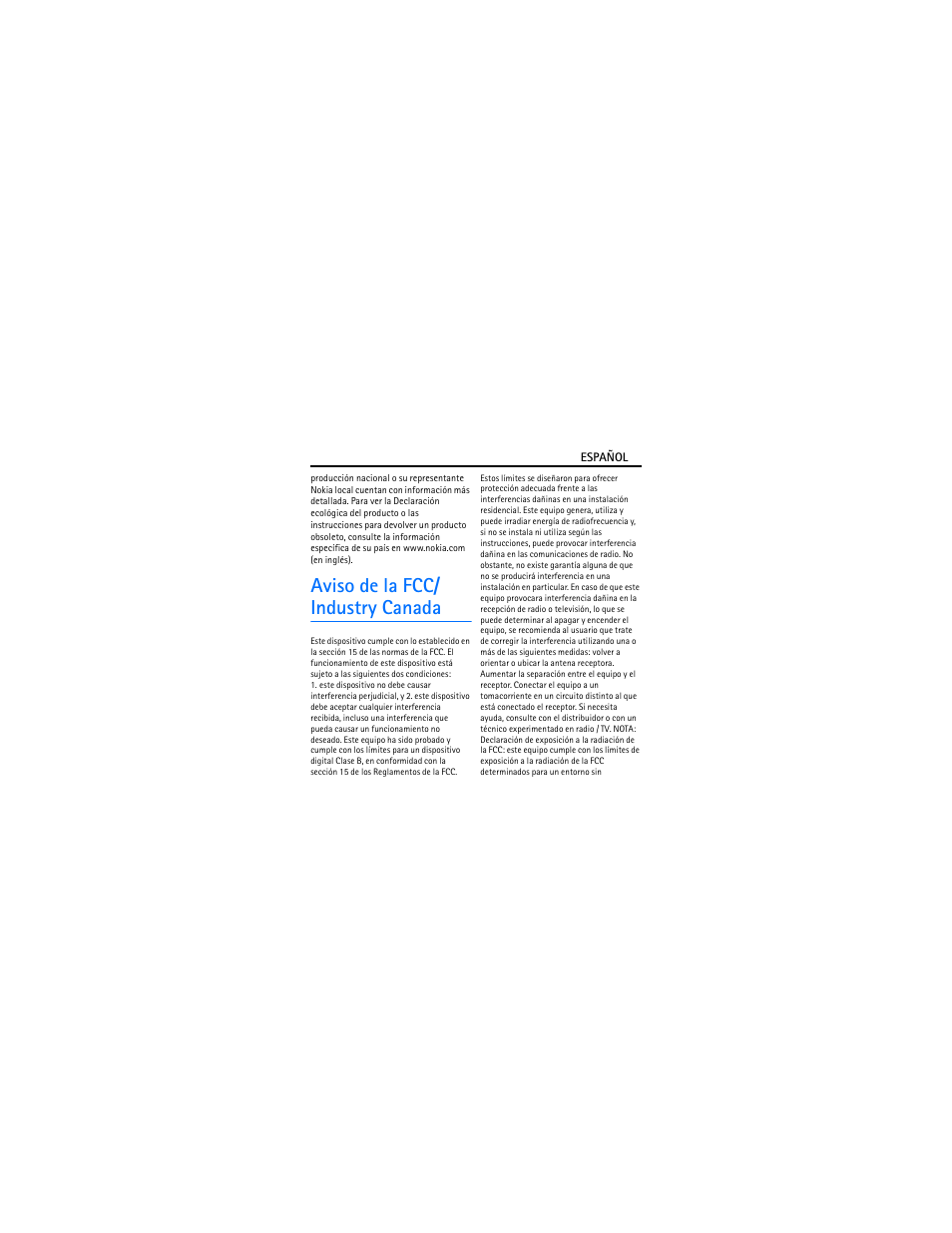 Aviso de la fcc/ industry canada | Nokia BH-102 User Manual | Page 21 / 45