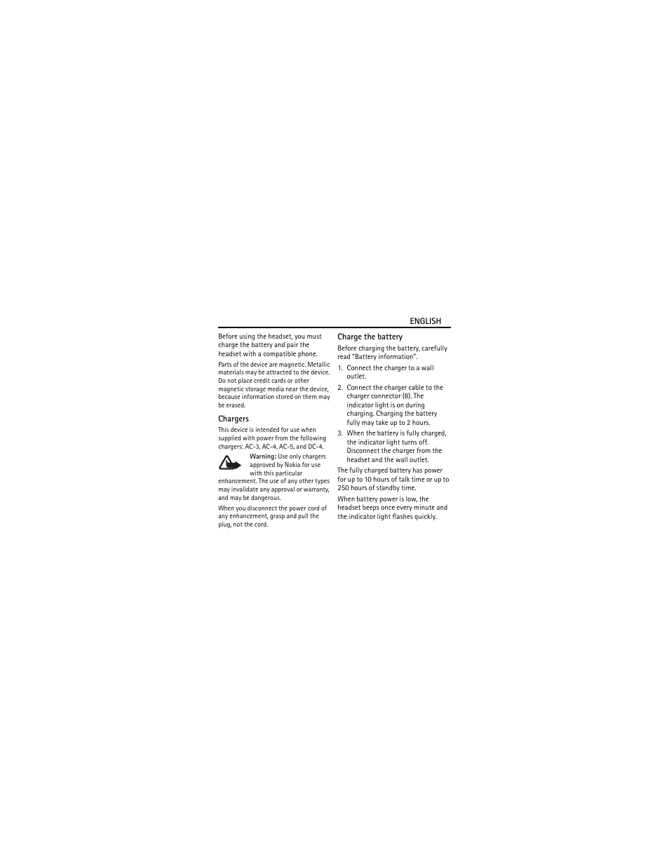 Chargers, Charge the battery | Nokia BH-102 User Manual | Page 4 / 45