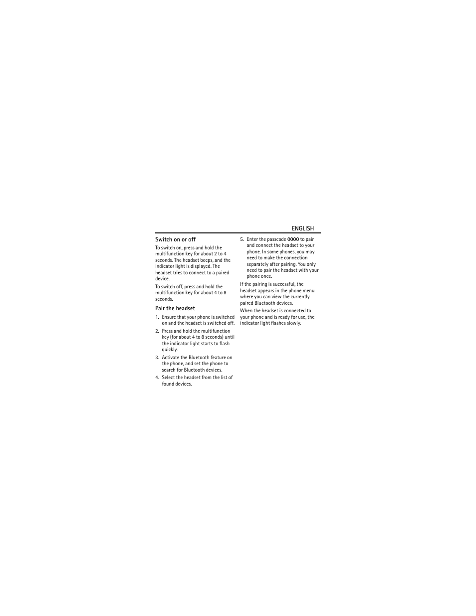 Switch on or off, Pair the headset | Nokia BH-102 User Manual | Page 5 / 45