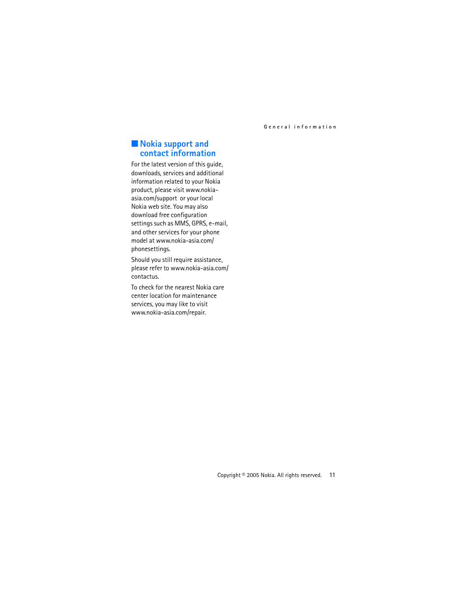 Nokia support and contact information | Nokia 3220 User Manual | Page 11 / 87