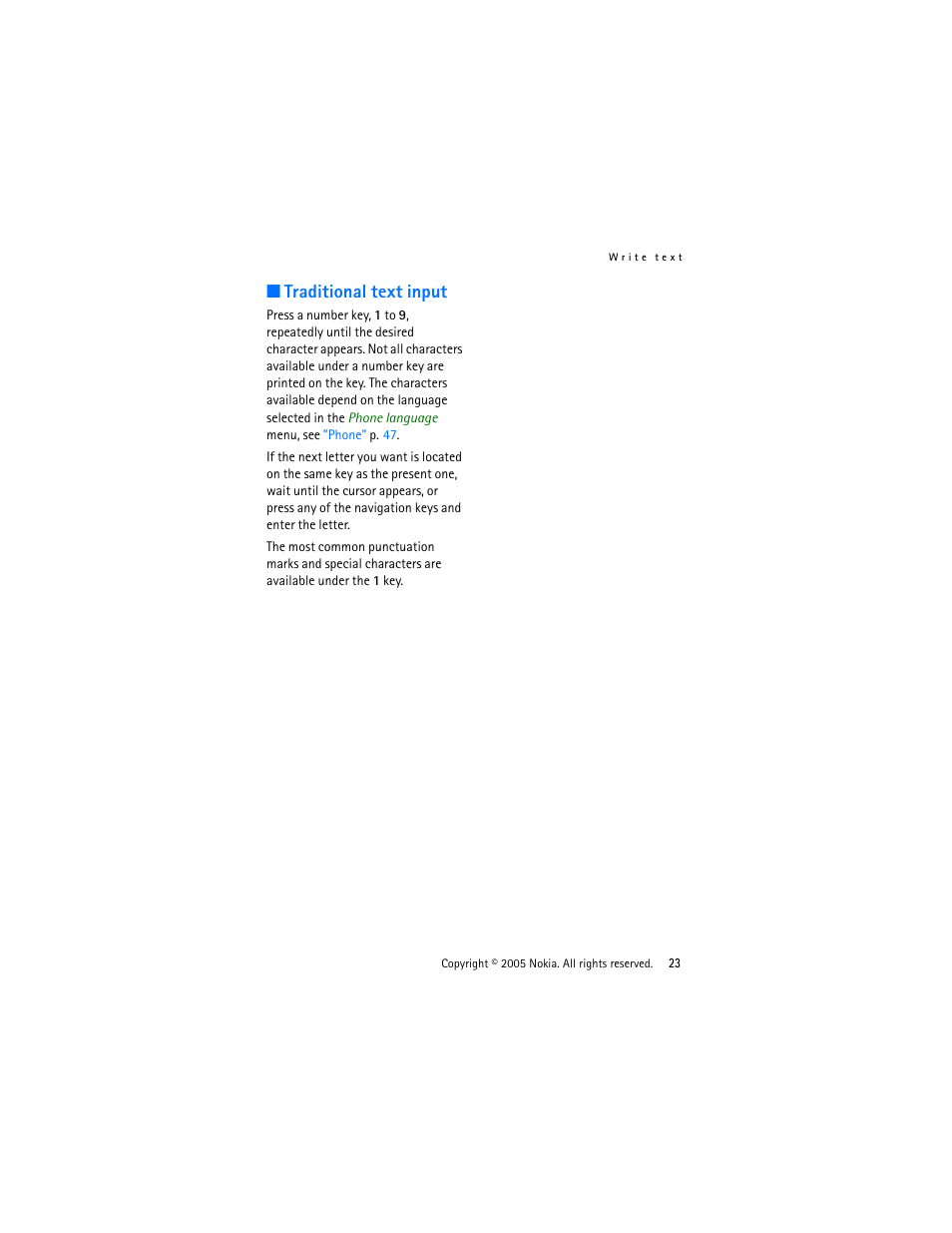 Traditional text input | Nokia 3220 User Manual | Page 23 / 87