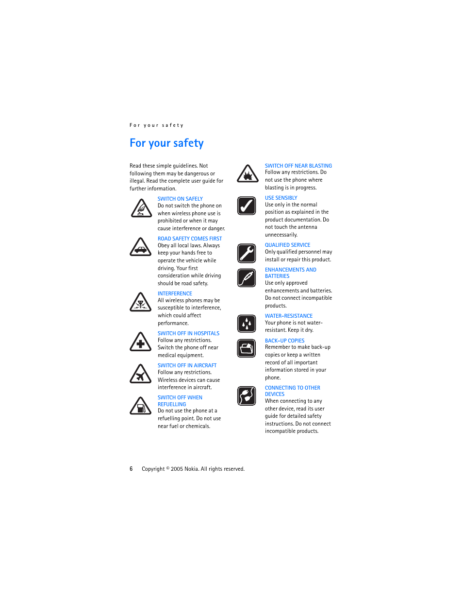 For your safety, Your safety | Nokia 3220 User Manual | Page 6 / 87