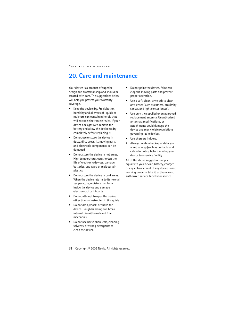 Care and maintenance | Nokia 3220 User Manual | Page 78 / 87