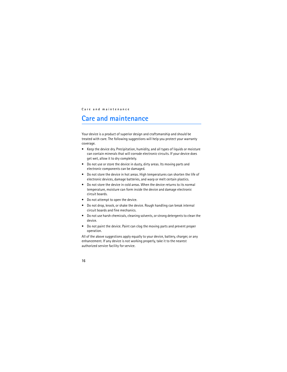 Care and maintenance | Nokia BH-702 User Manual | Page 16 / 17