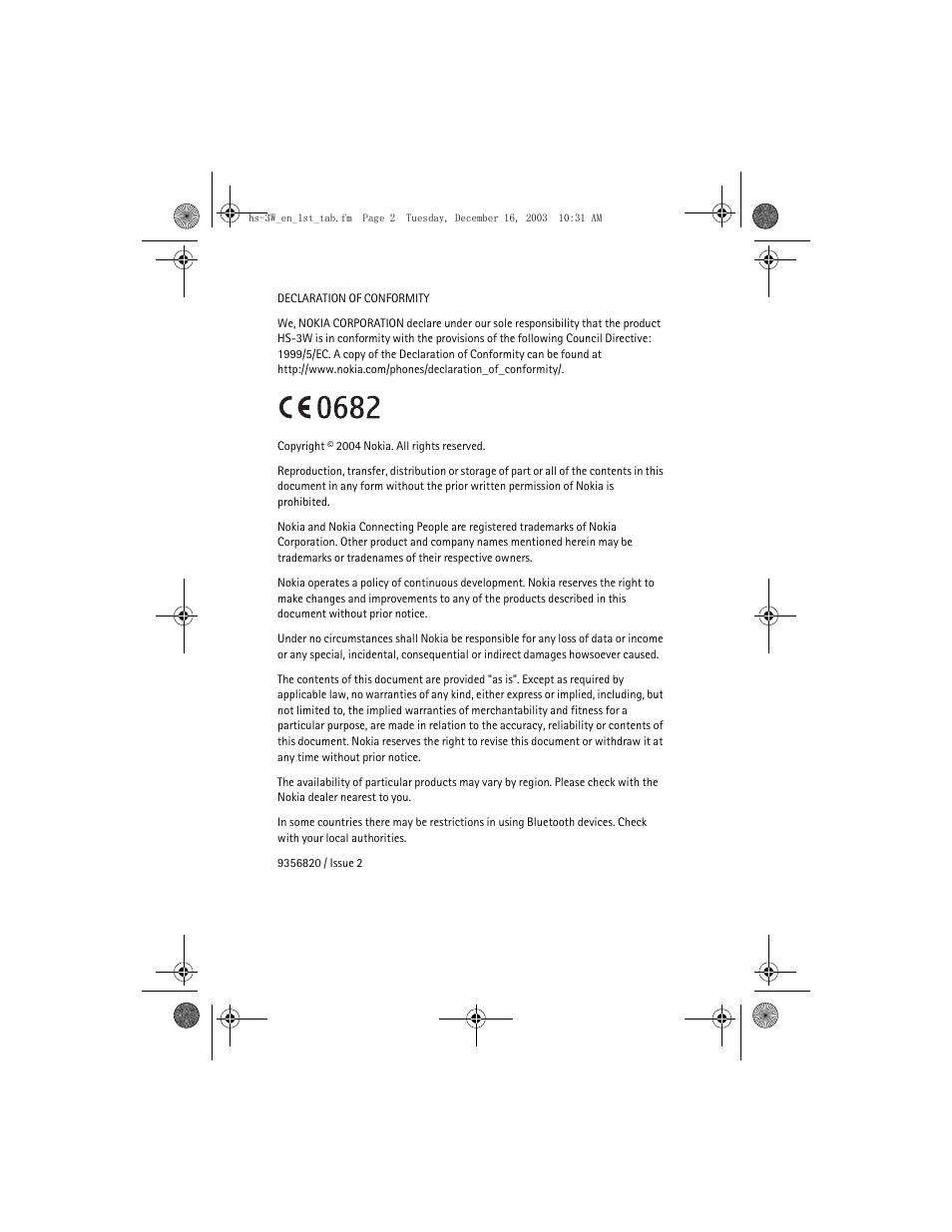 Nokia HS-3W User Manual | Page 2 / 18