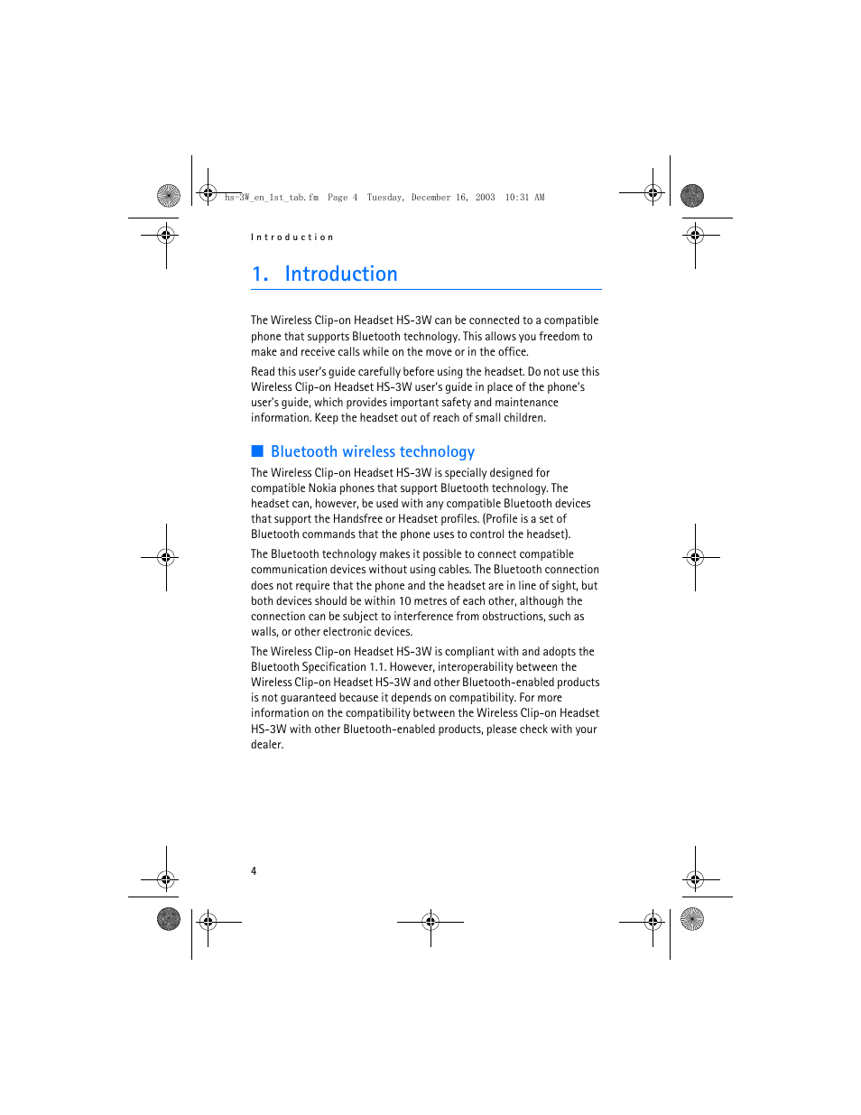 Introduction | Nokia HS-3W User Manual | Page 4 / 18